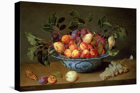 A Still Life of Plums and Apricots in a 'Wan-Li' Porcelain Bowl with a Bunch of Grapes and a…-Jacob van Hulsdonck-Stretched Canvas