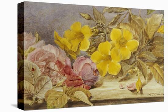 A Still Life of Roses and Other Flowers on a Ledge-Mary Elizabeth Duffield-Stretched Canvas