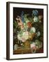 A Still Life of Roses, Tulips, Carnations, Stocks and Other Flowers in a Decorative Urn, Resting On-Jean-Louis Prevost-Framed Giclee Print