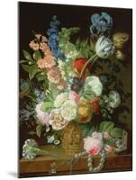 A Still Life of Roses, Tulips, Carnations, Stocks and Other Flowers in a Decorative Urn, Resting On-Jean-Louis Prevost-Mounted Giclee Print