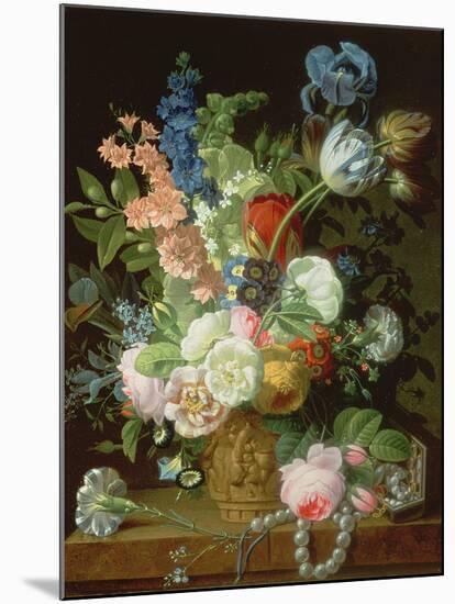 A Still Life of Roses, Tulips, Carnations, Stocks and Other Flowers in a Decorative Urn, Resting On-Jean-Louis Prevost-Mounted Giclee Print