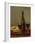 A Still Life of Two Glasses of Red Wine, a Bottle of Wine, a Corkscrew and a Plate of Biscuits on…-Albert Anker-Framed Giclee Print