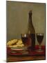 A Still Life of Two Glasses of Red Wine, a Bottle of Wine, a Corkscrew and a Plate of Biscuits on…-Albert Anker-Mounted Giclee Print