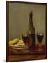 A Still Life of Two Glasses of Red Wine, a Bottle of Wine, a Corkscrew and a Plate of Biscuits on…-Albert Anker-Framed Giclee Print