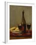 A Still Life of Two Glasses of Red Wine, a Bottle of Wine, a Corkscrew and a Plate of Biscuits on…-Albert Anker-Framed Giclee Print