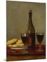A Still Life of Two Glasses of Red Wine, a Bottle of Wine, a Corkscrew and a Plate of Biscuits on…-Albert Anker-Mounted Giclee Print