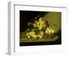 A Still Life with a Basket of Grapes and Mixed Fruit on a Stone Ledge-Johann Georg Seitz-Framed Giclee Print