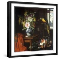 A Still Life with a Blue and White Porcelain Vase of Assorted Flowers-Olaf August Hermansen-Framed Giclee Print