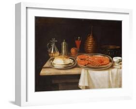 A Still-Life; with a Lobster and Bread on Salvers-Charles Collins-Framed Giclee Print