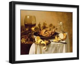 A Still Life with a Roemer, a Crab and a Peeled Lemon on a Pewter Plate, a Bunch of Grapes, a…-Pieter Claesz-Framed Giclee Print