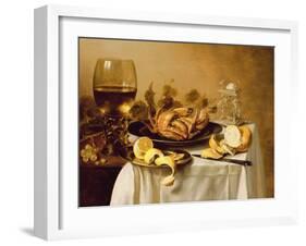 A Still Life with a Roemer, a Crab and a Peeled Lemon on a Pewter Plate, a Bunch of Grapes, a…-Pieter Claesz-Framed Giclee Print