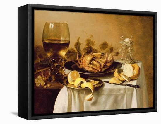 A Still Life with a Roemer, a Crab and a Peeled Lemon on a Pewter Plate, a Bunch of Grapes, a…-Pieter Claesz-Framed Stretched Canvas