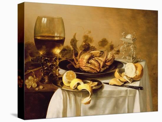 A Still Life with a Roemer, a Crab and a Peeled Lemon on a Pewter Plate, a Bunch of Grapes, a…-Pieter Claesz-Stretched Canvas