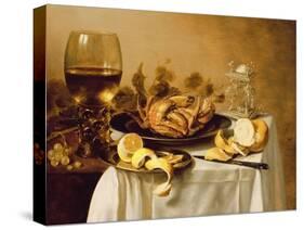 A Still Life with a Roemer, a Crab and a Peeled Lemon on a Pewter Plate, a Bunch of Grapes, a…-Pieter Claesz-Stretched Canvas