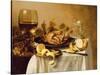 A Still Life with a Roemer, a Crab and a Peeled Lemon on a Pewter Plate, a Bunch of Grapes, a…-Pieter Claesz-Stretched Canvas