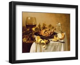 A Still Life with a Roemer, a Crab and a Peeled Lemon on a Pewter Plate, a Bunch of Grapes, a…-Pieter Claesz-Framed Premium Giclee Print