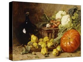 A Still Life with a Wine Flagon, a Basket, Pears, Onions, Cauliflowers, Cabbages, Garlic and a…-Eugene Claude-Stretched Canvas