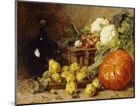 A Still Life with a Wine Flagon, a Basket, Pears, Onions, Cauliflowers, Cabbages, Garlic and a…-Eugene Claude-Mounted Giclee Print