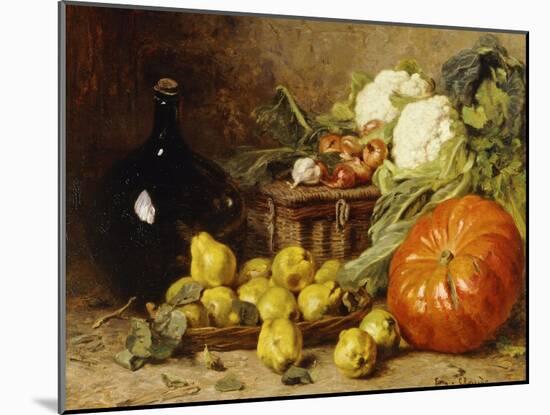 A Still Life with a Wine Flagon, a Basket, Pears, Onions, Cauliflowers, Cabbages, Garlic and a…-Eugene Claude-Mounted Giclee Print