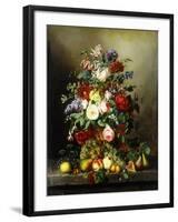 A Still Life with Assorted Flowers, Fruit and Insects on a Ledge-Amalie Kaercher-Framed Giclee Print