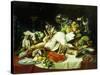 A Still Life with Fruit, Fish, Game and a Goldfish Bowl-Lucas Schaefels-Stretched Canvas