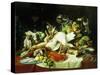 A Still Life with Fruit, Fish, Game and a Goldfish Bowl-Lucas Schaefels-Stretched Canvas