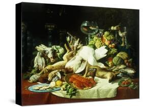 A Still Life with Fruit, Fish, Game and a Goldfish Bowl-Lucas Schaefels-Stretched Canvas