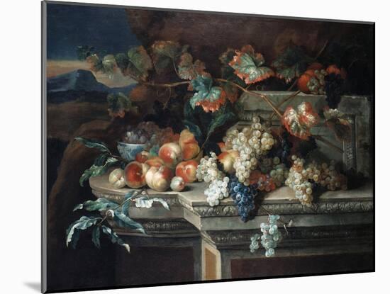 A Still Life with Grapes and Peaches on a Stone Ledge in a Landscape-Arnold Boonen-Mounted Giclee Print