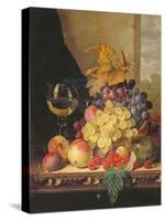 A Still Life with Grapes, Raspberries and a Glass of Wine-Edward Ladell-Stretched Canvas