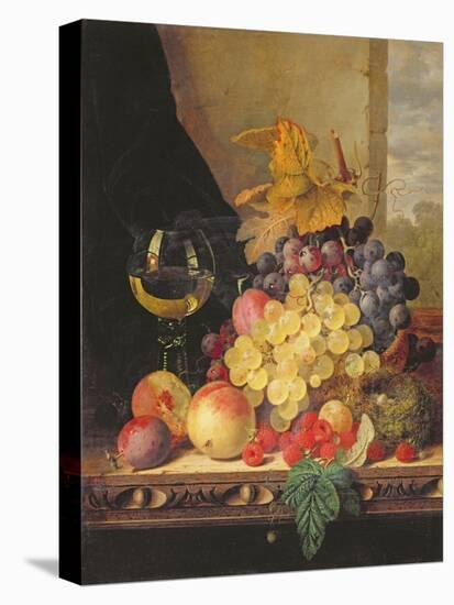 A Still Life with Grapes, Raspberries and a Glass of Wine-Edward Ladell-Stretched Canvas