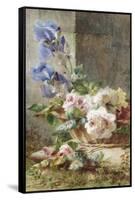 A Still Life with Irises and Roses in a Basket-Ermocrate Bucchi-Framed Stretched Canvas