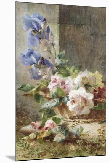 A Still Life with Irises and Roses in a Basket-Ermocrate Bucchi-Mounted Premium Giclee Print