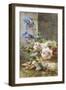 A Still Life with Irises and Roses in a Basket-Ermocrate Bucchi-Framed Giclee Print