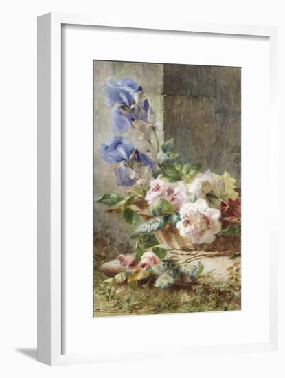 A Still Life with Irises and Roses in a Basket-Ermocrate Bucchi-Framed Giclee Print