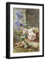 A Still Life with Irises and Roses in a Basket-Ermocrate Bucchi-Framed Giclee Print