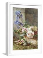 A Still Life with Irises and Roses in a Basket-Ermocrate Bucchi-Framed Giclee Print