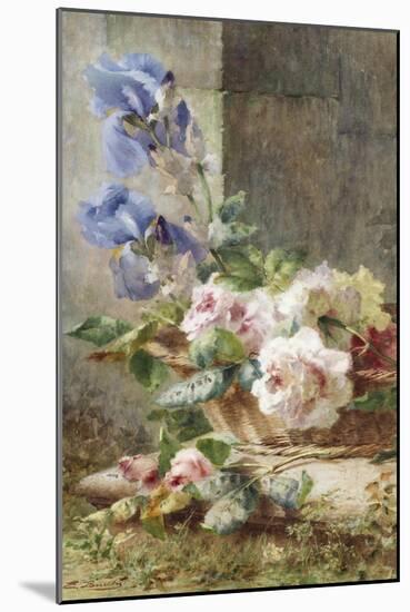 A Still Life with Irises and Roses in a Basket-Ermocrate Bucchi-Mounted Giclee Print