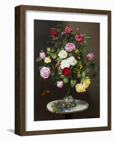 A Still Life with Roses in a Glass Vase-Otto Diderich Ottesen-Framed Giclee Print