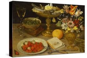 A Still Life with Strawberries on a Silver Plate, a Tazza with Sweetmeats, a Silver Gilt Bowl of…-Georg Flegel-Stretched Canvas