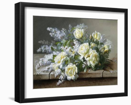 A Still Life with Yellow Roses-Raoul De Longpre-Framed Premium Photographic Print