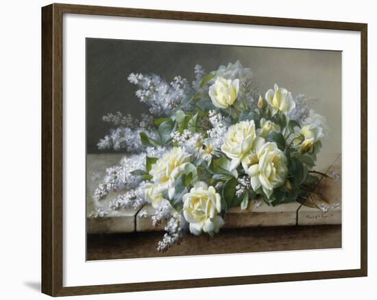 A Still Life with Yellow Roses-Raoul De Longpre-Framed Photographic Print