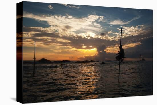 A Stilt Fisherman at Sunset-Alex Saberi-Stretched Canvas