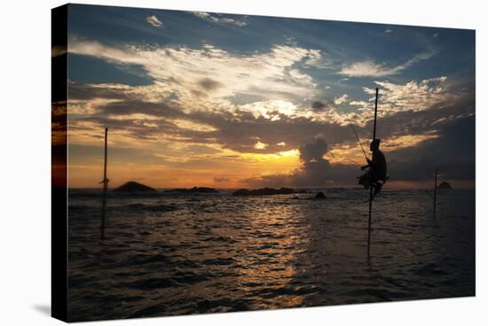 A Stilt Fisherman at Sunset-Alex Saberi-Stretched Canvas