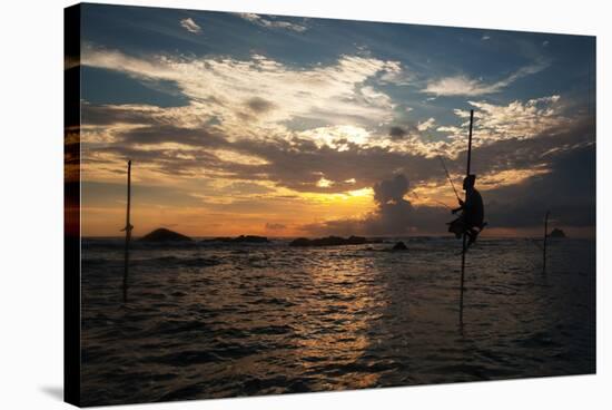 A Stilt Fisherman at Sunset-Alex Saberi-Stretched Canvas