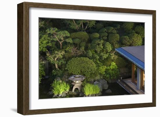 A Stone Lantern Is Alight at Dusk in the Traditional Japanese Garden, Roppongi District of Tokyo-Ben Simmons-Framed Photographic Print