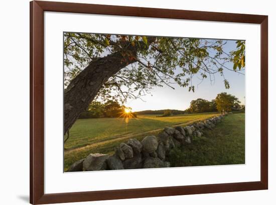 A stone wall and field at sunrise in Essex, Massachusetts.-Jerry & Marcy Monkman-Framed Premium Photographic Print