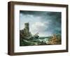 A Storm with Shipwreck by a Fortress, a Castaway in the Foreground, 1769 (Oil on Canvas)-Claude Joseph Vernet-Framed Giclee Print