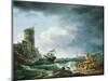 A Storm with Shipwreck by a Fortress, a Castaway in the Foreground, 1769 (Oil on Canvas)-Claude Joseph Vernet-Mounted Giclee Print