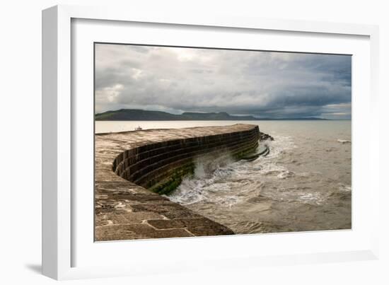 A Stormy Day at the Cobb in Lyme Regis in Dorset, England UK-Tracey Whitefoot-Framed Photographic Print