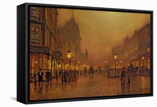 A Street at Night-John Atkinson Grimshaw-Framed Stretched Canvas